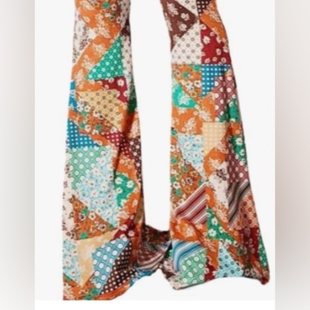 Floral patch bohemian bell bottom flared pants festival rave high waisted boho